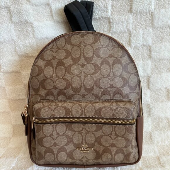 NWT! RARE! Coach Charlie Backpack In Signature Kahki Saddle Women\'s Bag F32200 main image 4